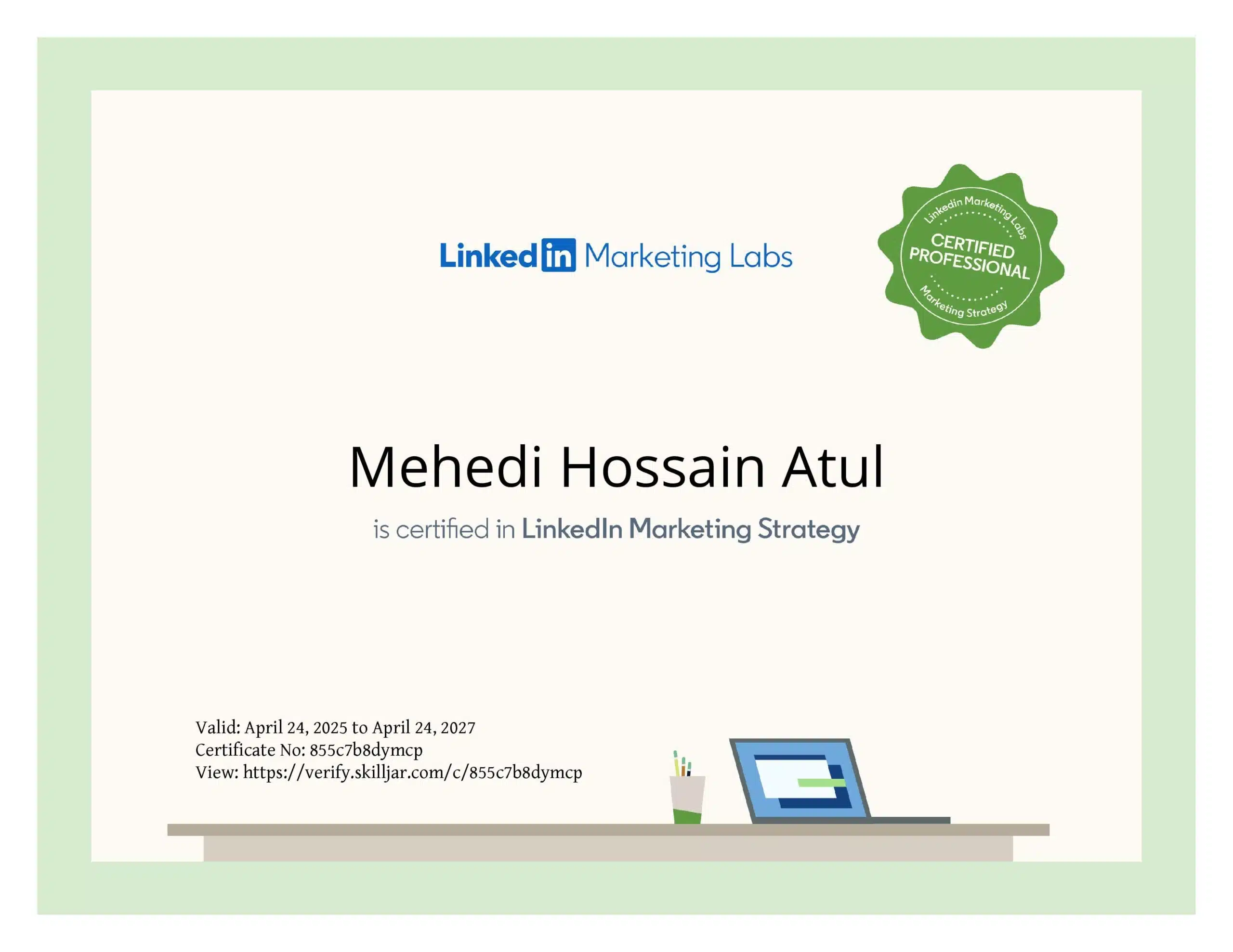 LinkedIn Marketing Strategy Certification earned by Mehedi Hossain