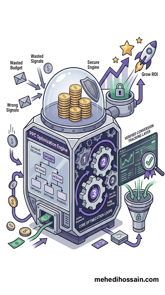 Mehedi Hossain managing PPC advertising campaigns with weekly optimization to protect budget and improve ROI