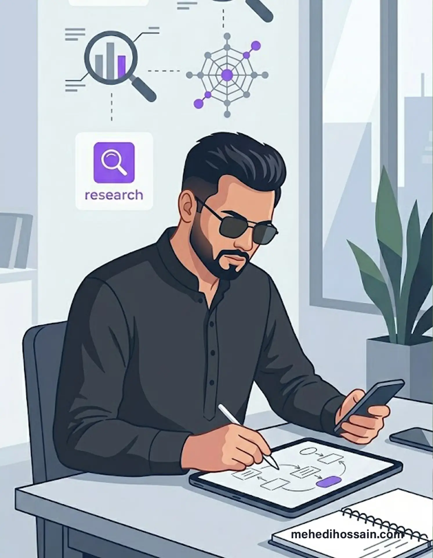Mehedi Hossain conducting SEO market research and keyword mapping for client campaigns