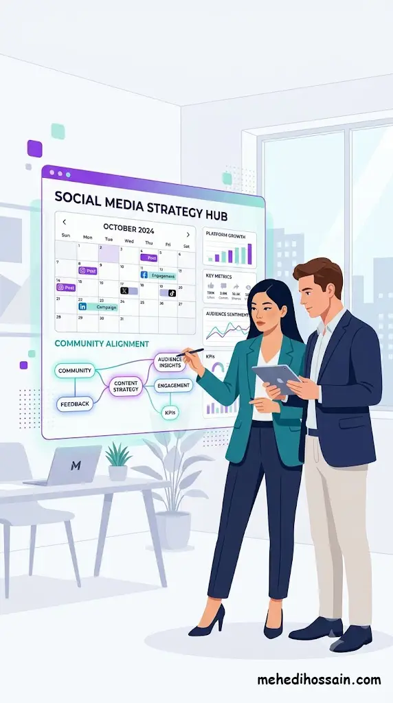 Mehedi Hossain managing an integrated social media marketing strategy connecting content, community, and data