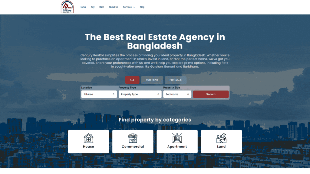 Modern real estate website design mockup for Century Realtor BD on desktop and mobile