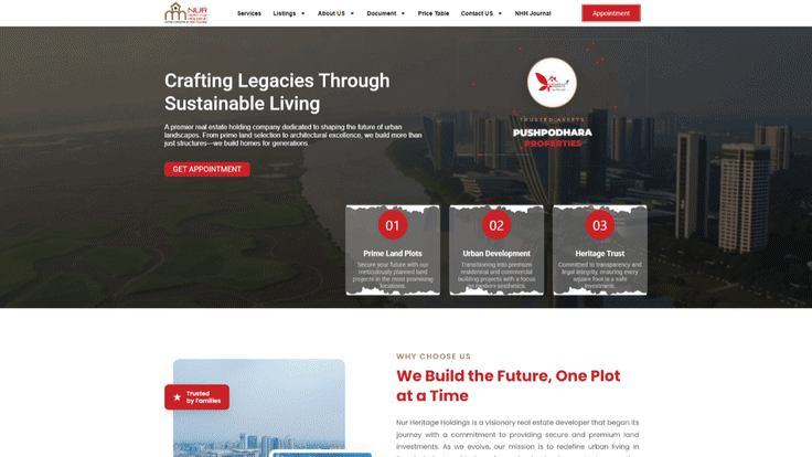 Modern real estate corporate website design mockup for Nur Heritage Holdings on desktop and mobile screens